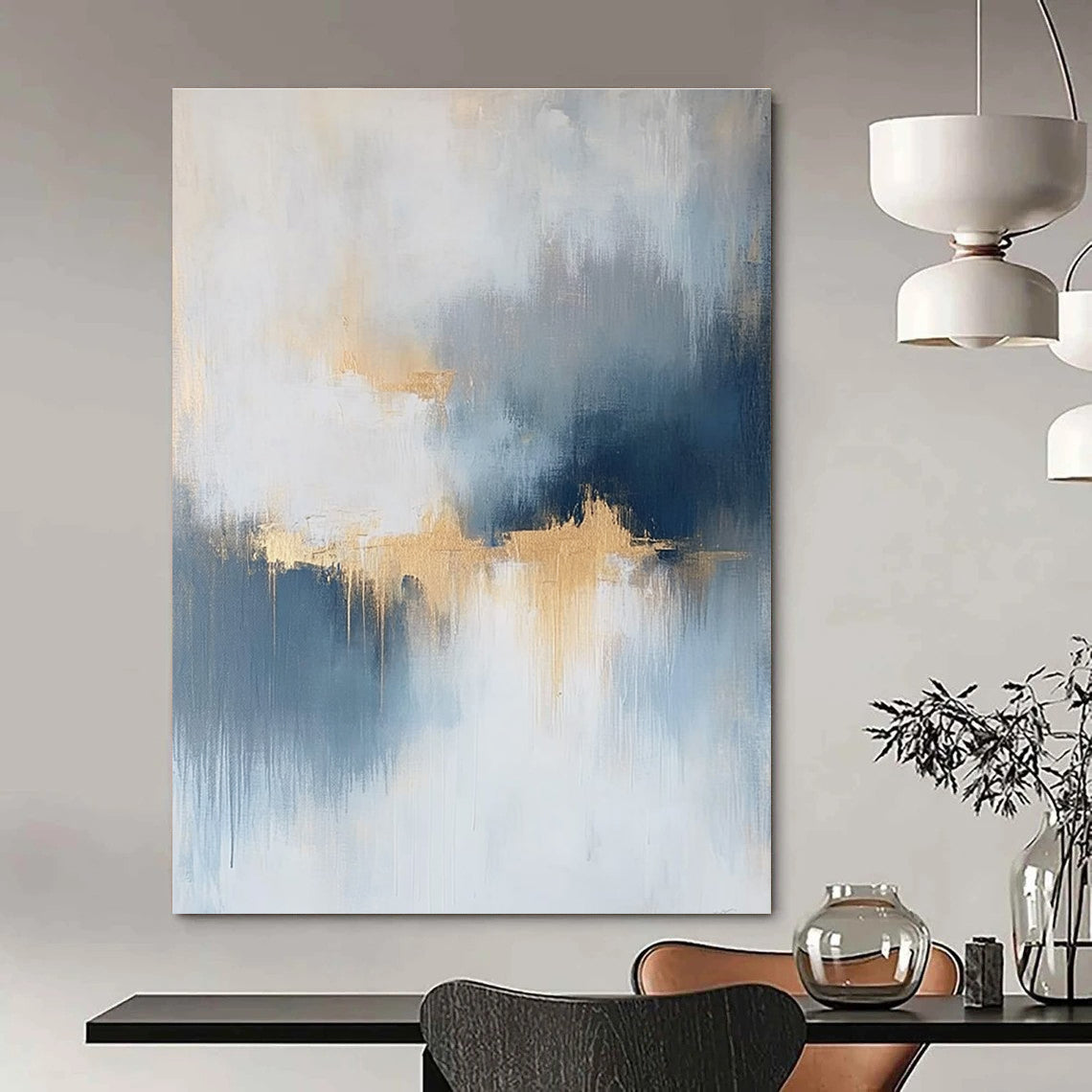 Blue, Grey, and Gold Abstract for Sophisticated Living Room & Luxury Hotel Suite STSC386