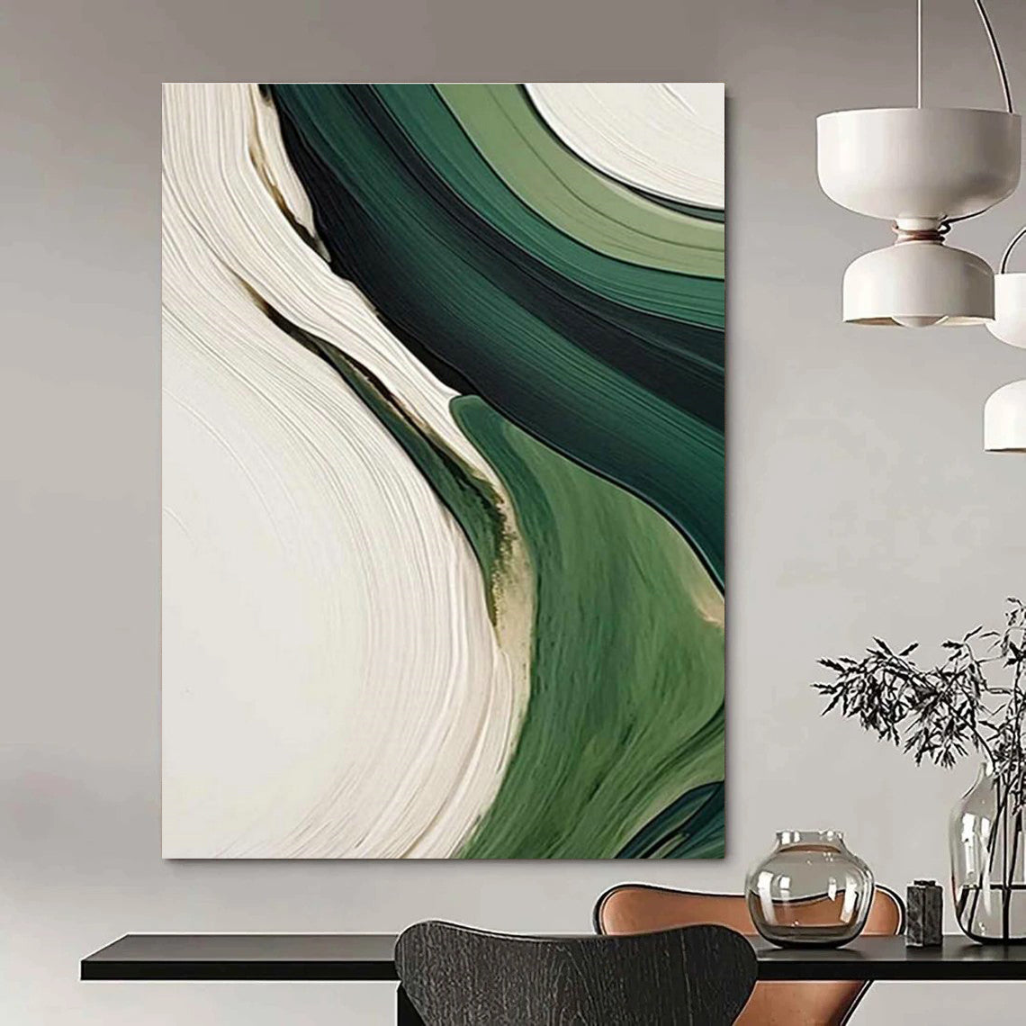 Green and White Flow Art for Minimalist Office & Nature - Inspired Lounge DLZ2168