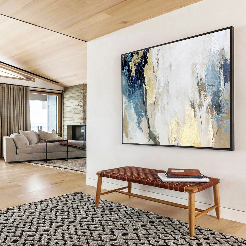 Blue - Gold Abstract Art for Contemporary Dining Rooms DLZ2512