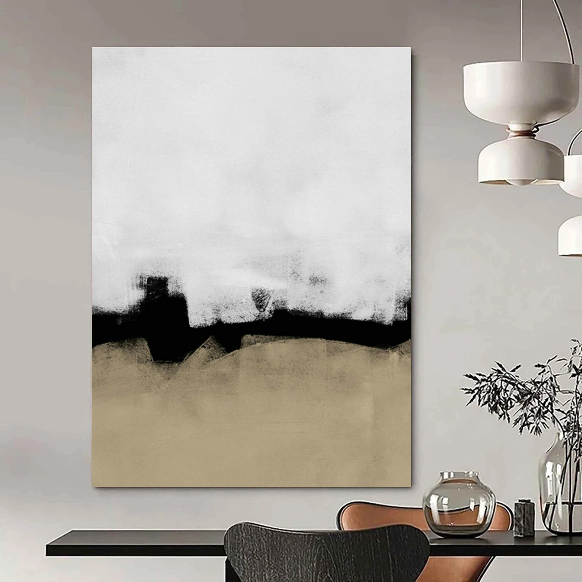Minimalist Black - White - Brown Art for Industrial Office & Monochrome Bedroom DLZ0972