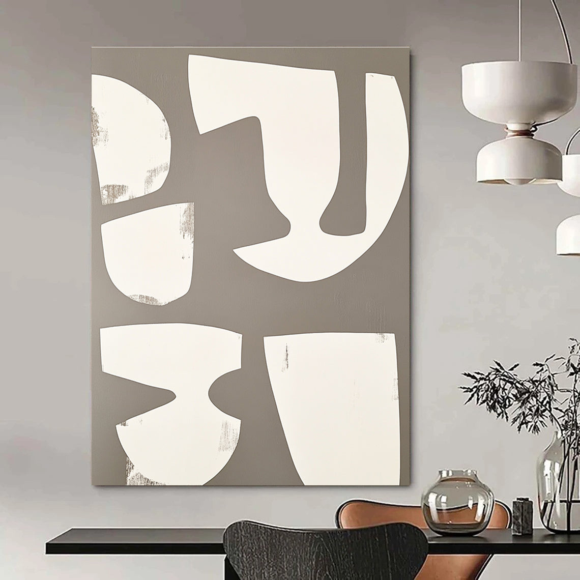 White Shapes on Gray Abstract Geometric Art for Modern Home Office & Minimalist Art Gallery STSC1491