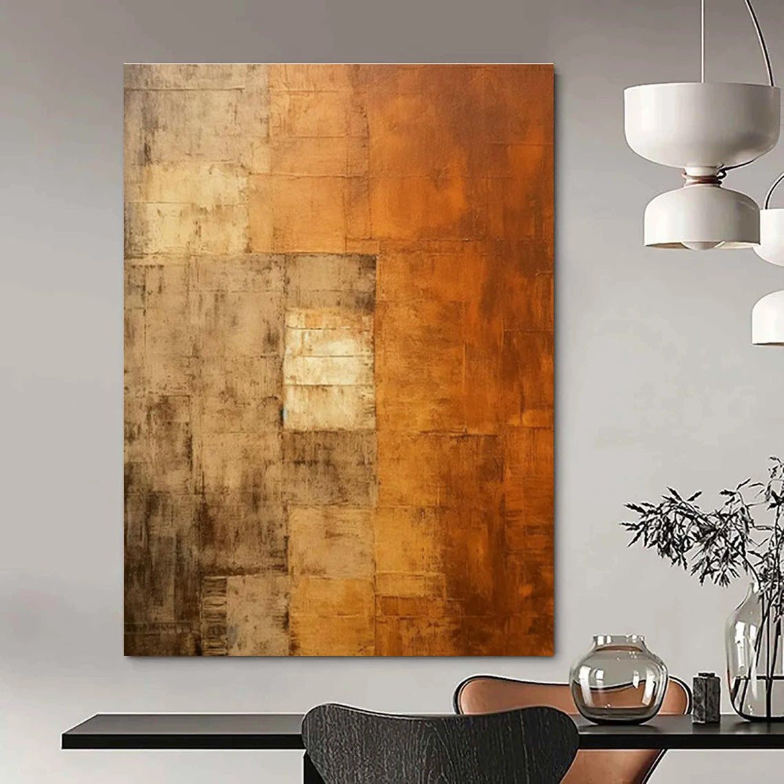 Brown - Grey Square Abstract Art for Living Room & Study DLZ0522