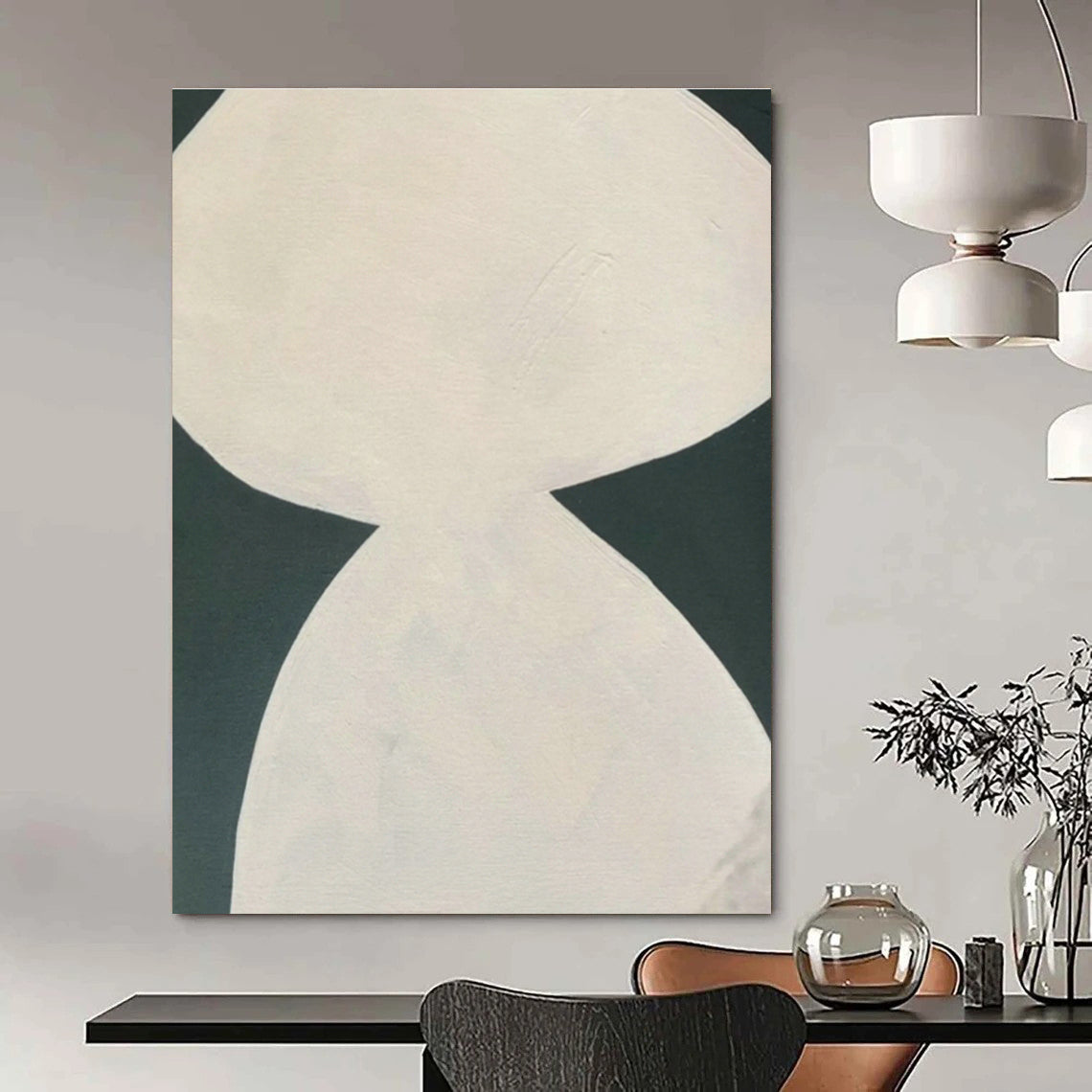 White Double - Shape Abstract Art for Minimalist Gallery & Home Study DLZ1088