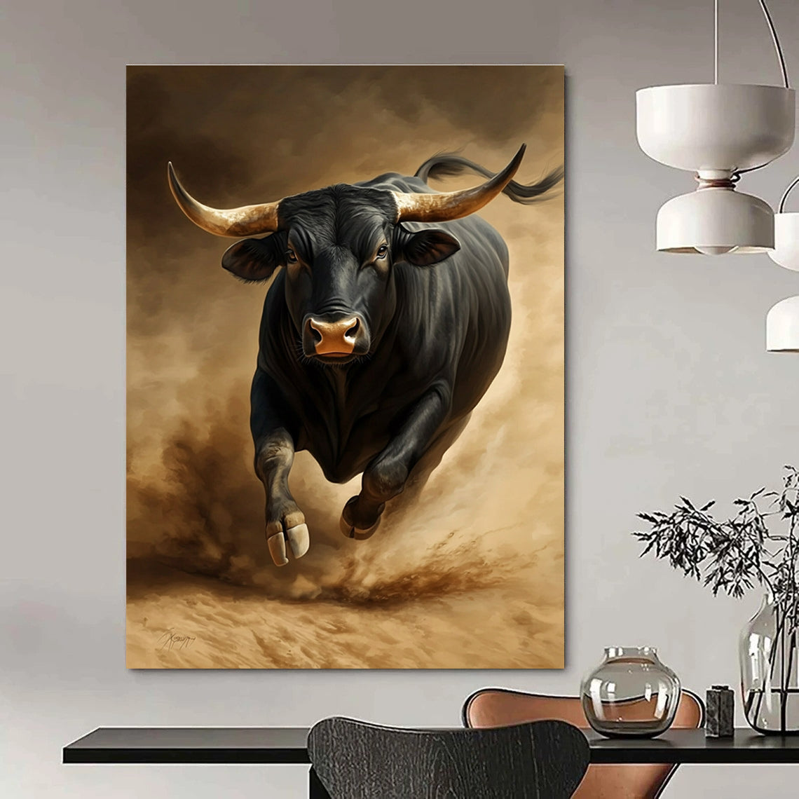 Galloping Black Bull for Equestrian - Themed Ranch Lodge & Adventure - Inspired Home Gym STSC914