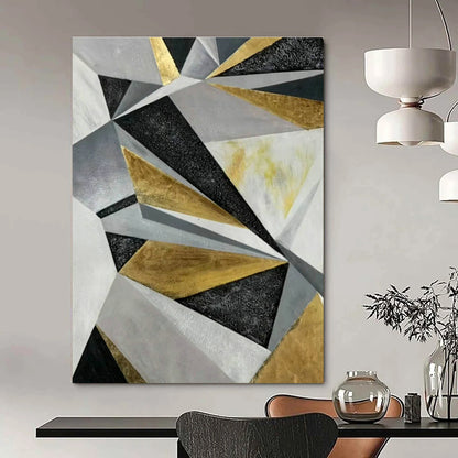 Geometric Gold - Grey Abstract Art for Living Room & Bedroom DLZ0509