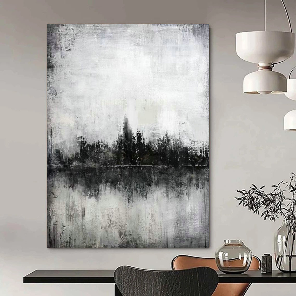 Monochrome City Reflection Art for Industrial Loft & Art - Focused Library DLZ1993