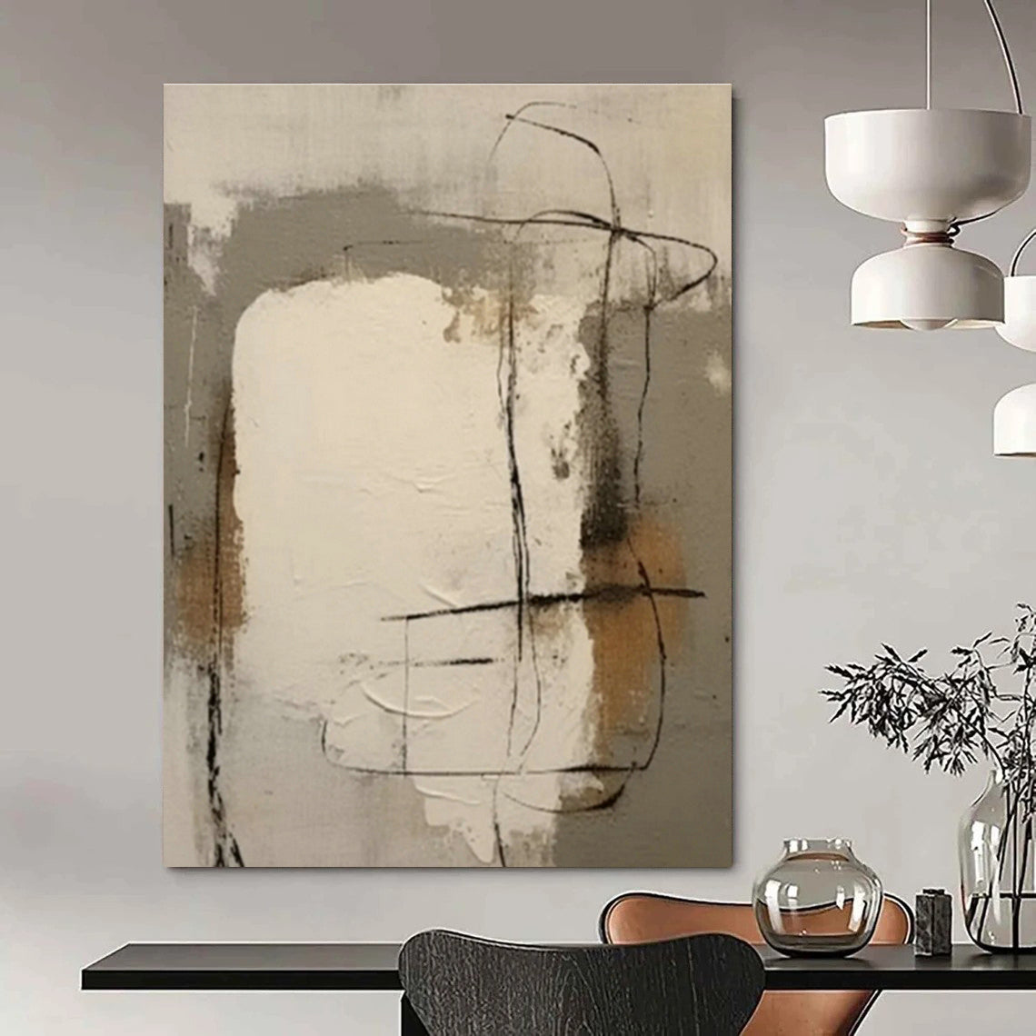 Neutral Line Abstract Art for Modern Art Studio & Monochrome Bedroom DLZ0859