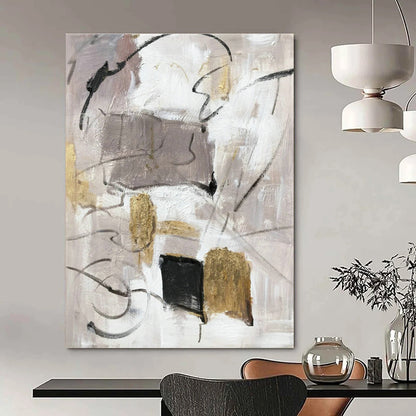 Gray - Gold Abstract Painting for Modern Minimalist Office & Luxury Hotel Suite DLZ1292