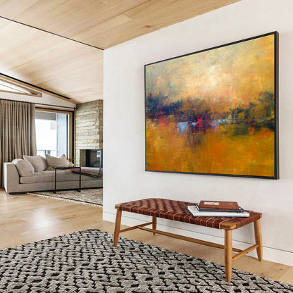 Warm Yellow Lakeside Landscape Artwork to Create a Cozy and Inviting Living Room Retreat DLZ2783