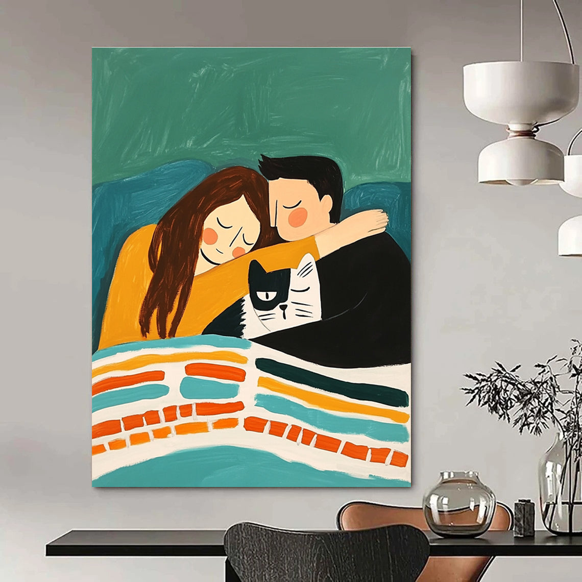 Cozy Couple and Cat for Family - Oriented Living Room & Pet - Lover’s Café STSC974
