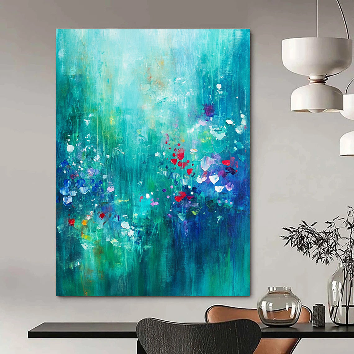 Luxe Green - Gold Dot Art for Hotel Lobby & Sophisticated Living Room STSC1021