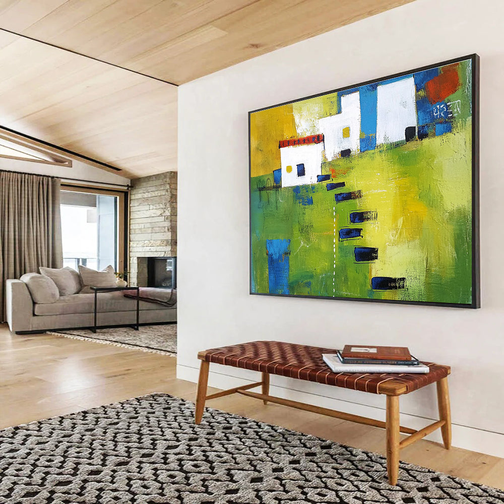 Abstract Village Scene Art for Rustic Home Living Room & Country - Style Café SC193