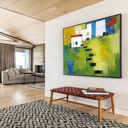 Abstract Village Scene Art for Rustic Home Living Room & Country - Style Café SC193