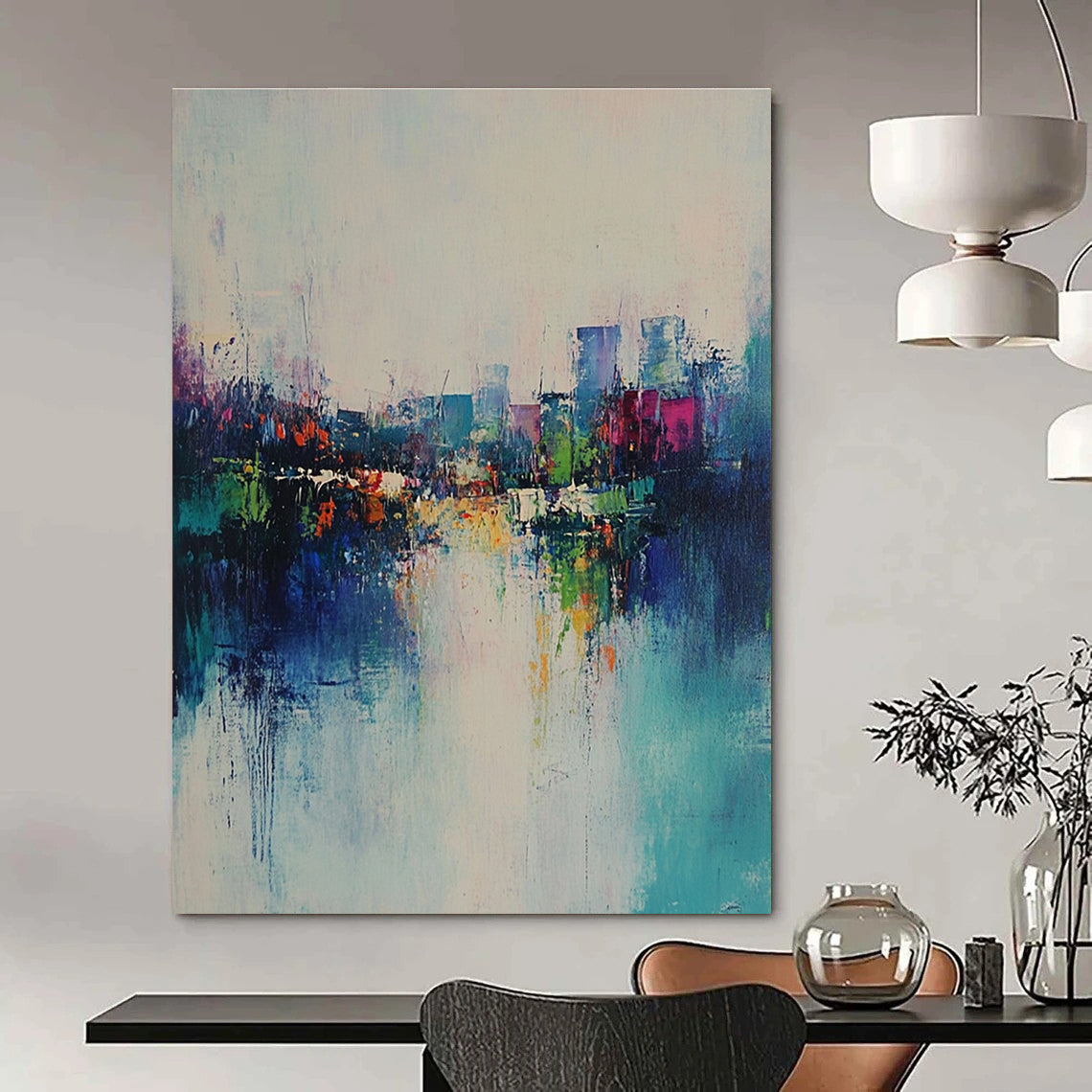 Abstract Cityscape with River for Modern Living Room & Travel - Lover’s Lounge STSC562