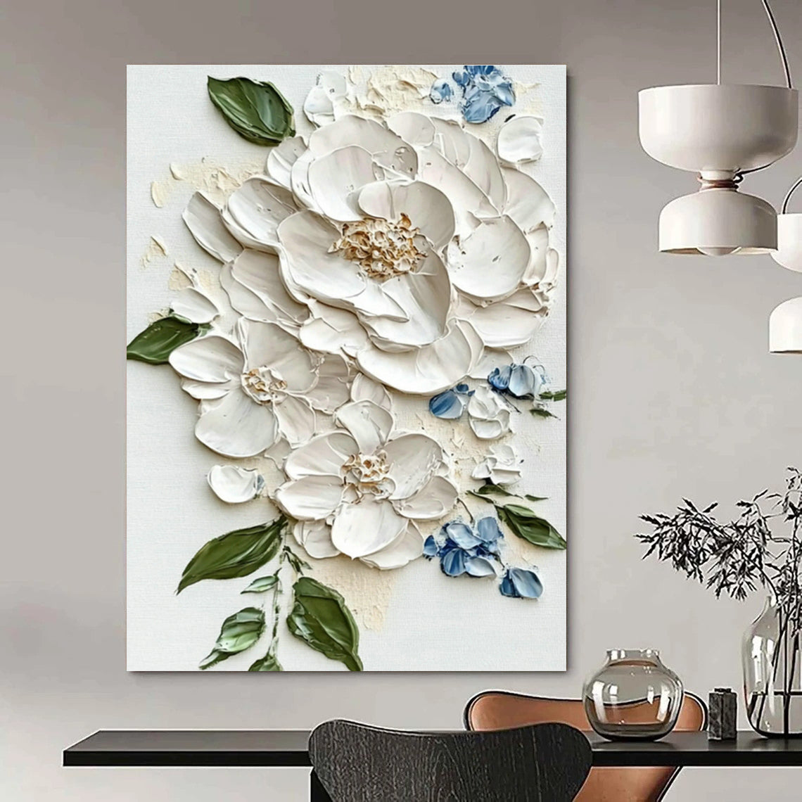 White and Blue Flower Art for Shabby - Chic Nursery & Afternoon Tea Salon DLZ1395