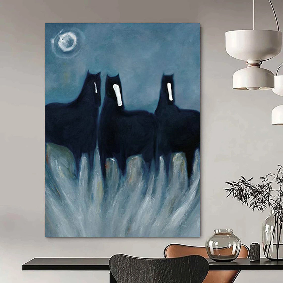 Mysterious Black Horses Art for Gothic - Inspired Library & Art - Forward Bedroom DLZ2144