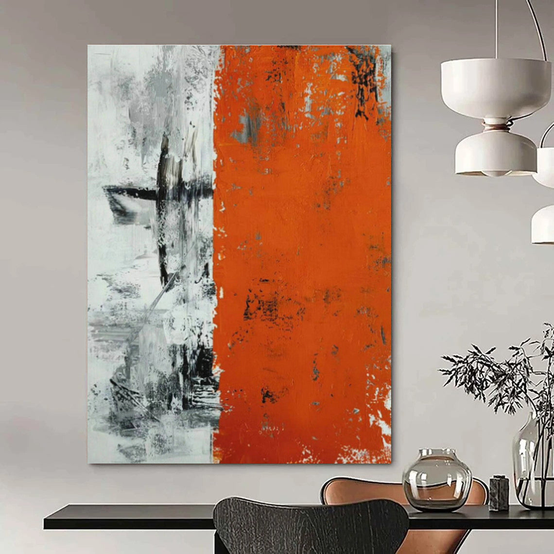 Orange - Grey Abstract Art for Living Room & Bedroom DLZ0494