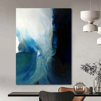 Blue - White Ink Wash Abstract Art for Contemporary Art Gallery Hallway & Minimalist Home Office DLZ0919