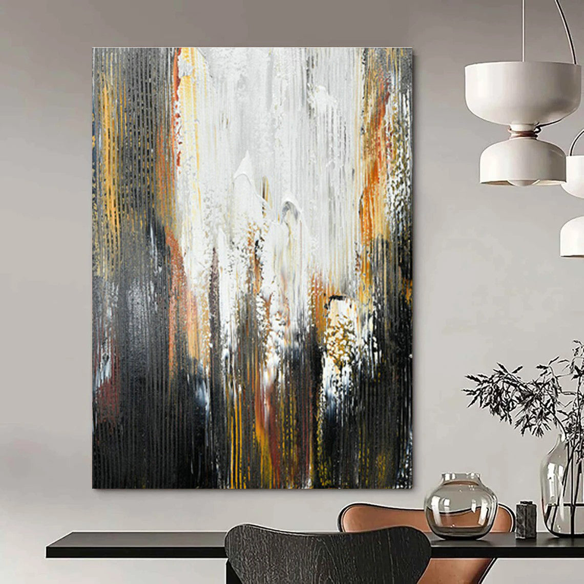 Black - White - Gold Waterfall - Inspired Abstract Art for Bedroom & Spa Resort DLZ1236
