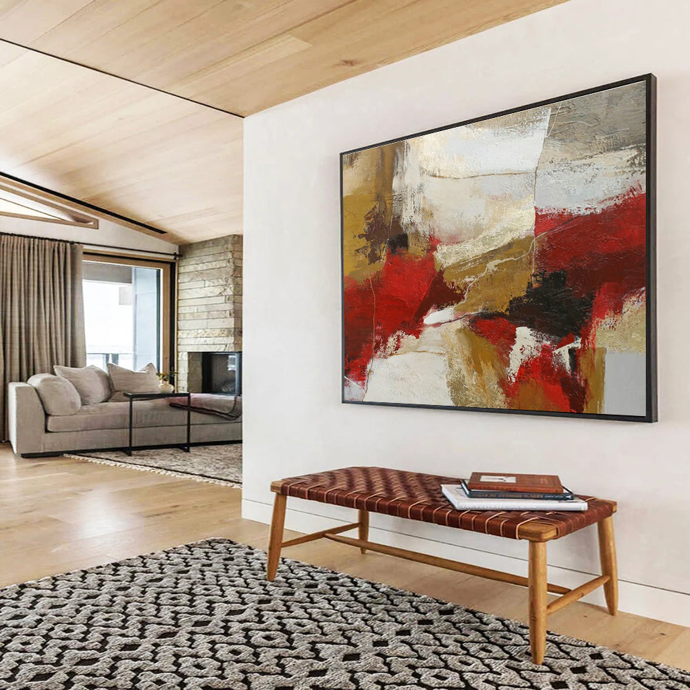 Red - Gold Abstract Composition Art for Formal Living Area DLZ2890