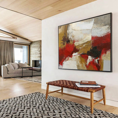 Red - Gold Abstract Composition Art for Formal Living Area DLZ2890