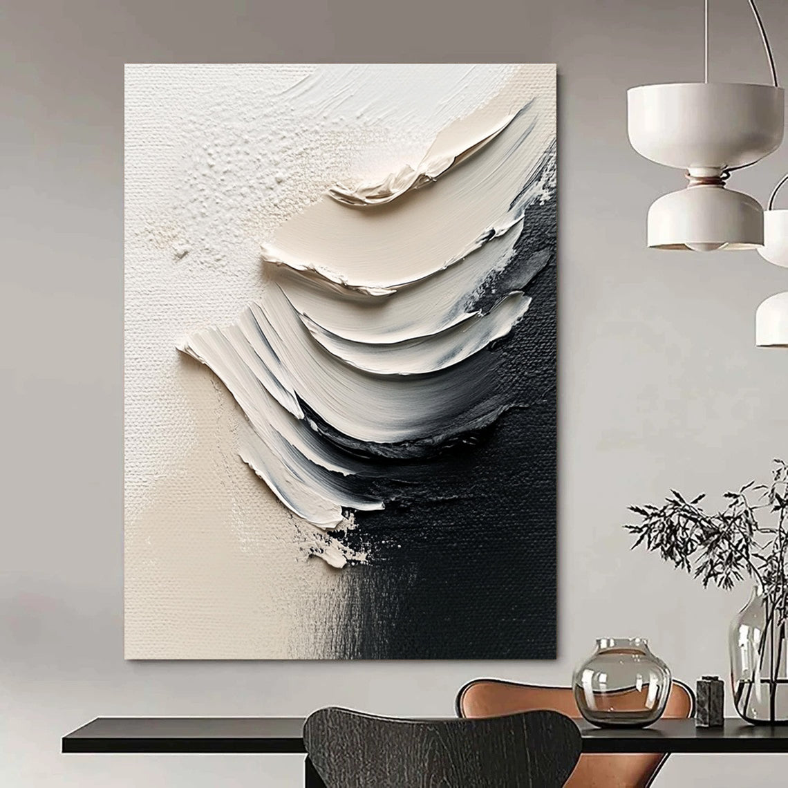 Monochrome Texture Strokes Abstract Impasto Art for Industrial - Style Loft & Creative Home Studio STSC1485