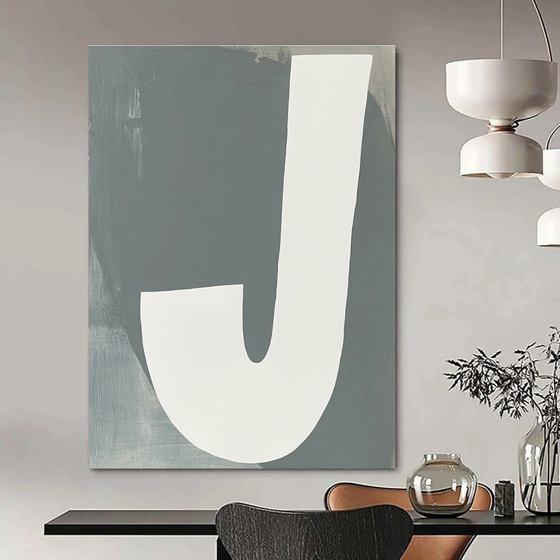 White “J” on Grey Art for Modern Nursery & Typography - Focused Studio STSC1113