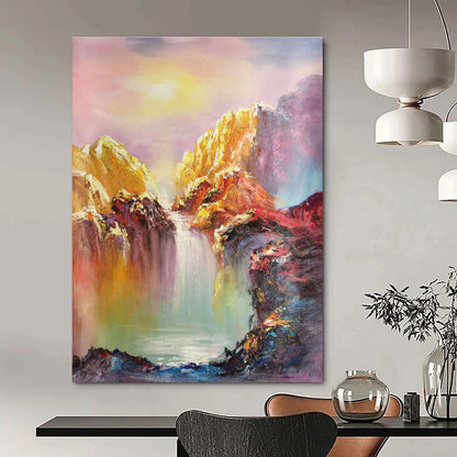 Colorful Mountain Waterfall Oil Painting for Luxury Hotel Suite & Wellness Spa DLZ1286