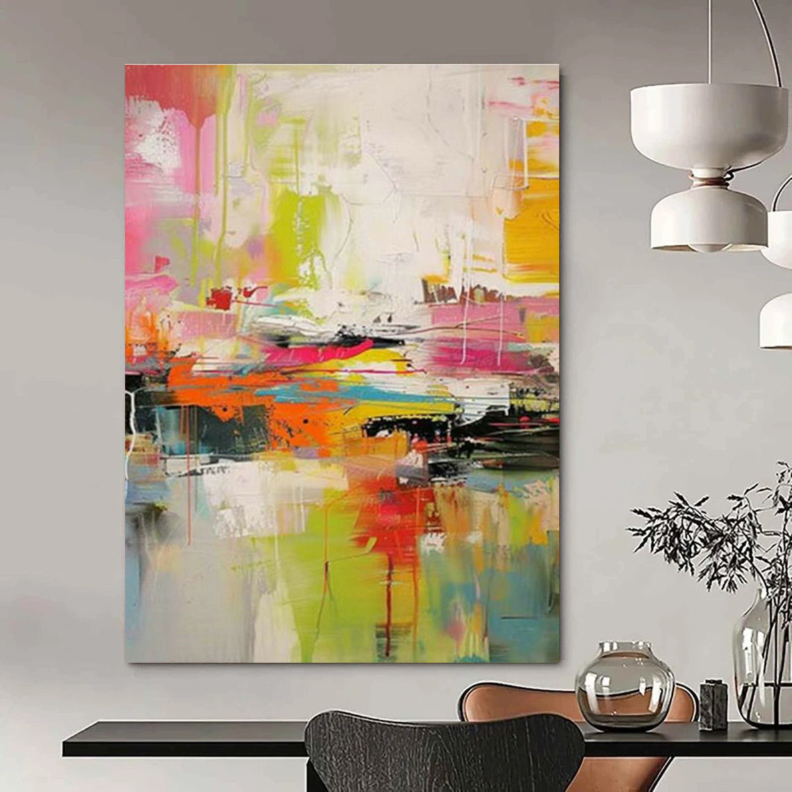 Pink - Green Abstract Painting for Bedroom & Living Room DLZ0367