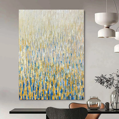 Gold - Blue Rain Abstract Art for Luxury Hotel Lobby Sides & Rooftop Bar Ambiance Walls DLZ0295