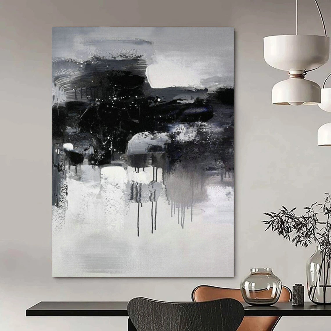 Black & White Ink - style Abstract Art for Chinese - style Teahouse & Ink Art Gallery DLZ0568