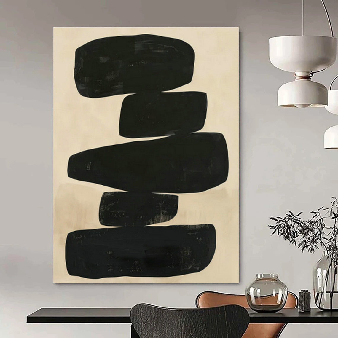 Black Abstract Stone - like Art for Living Room & Office DLZ0429