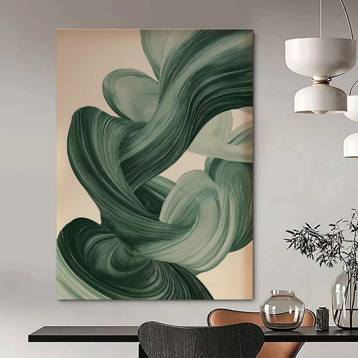 Green Flowing Ribbon Art for Bedroom & Living Room DLZ0415