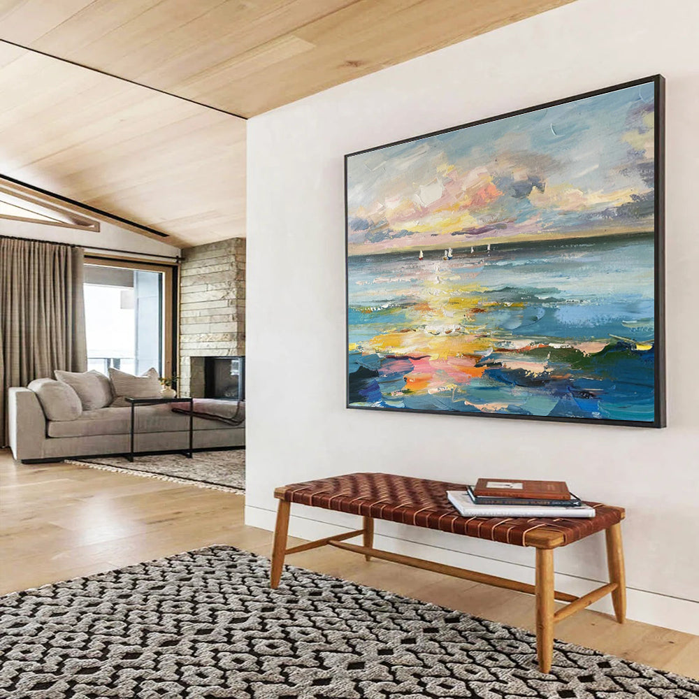 Sea View with Sailboats Oil Painting for Nautical - Themed Living Rooms DLZ2499