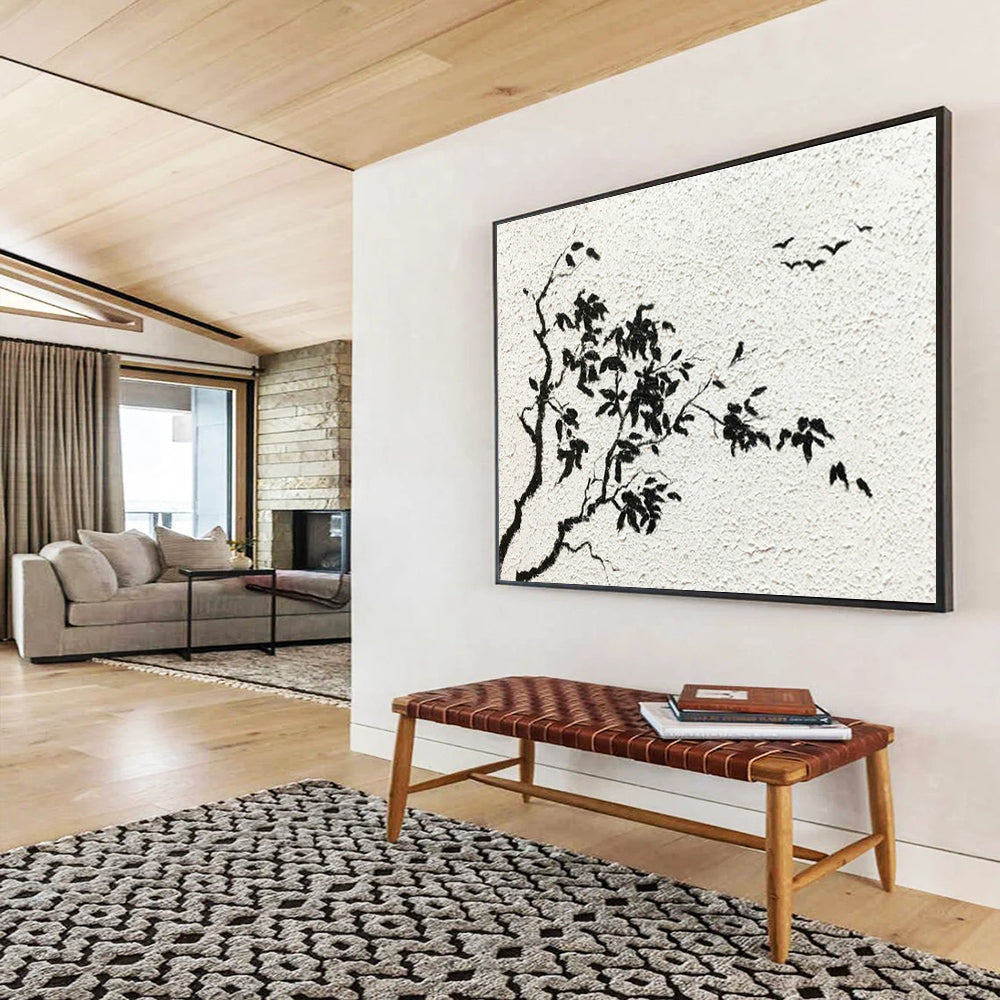 Ink - Wash Tree and Birds Art for Zen - Inspired Meditation Corner DLZ2835