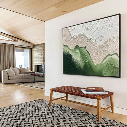 Green - White Abstract Relief Art for Minimalist Home Office Calm Corners DLZ3258