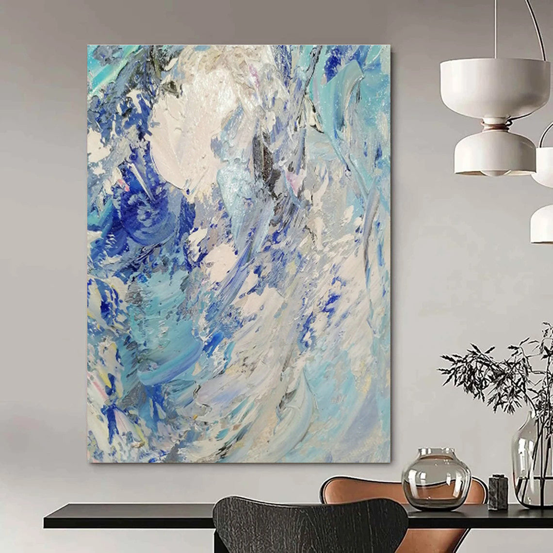 Blue - White Swirl Abstract Painting for Beachfront Restaurant & Nautical - Themed Bar DLZ1295