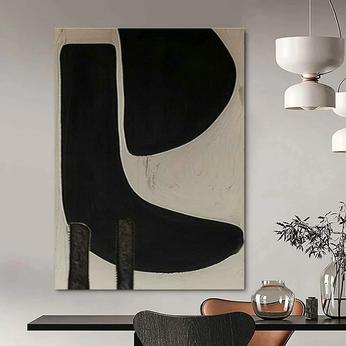 Black and White Curved Abstract Art for Scandinavian - Style Home & Art - Themed Library DLZ1975