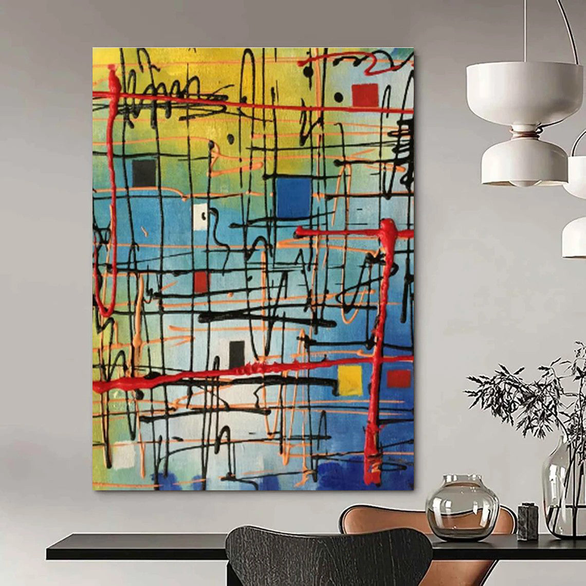 Vibrant Color - Line Grid Art for Cafe & Creative Co - working Space DLZ2282