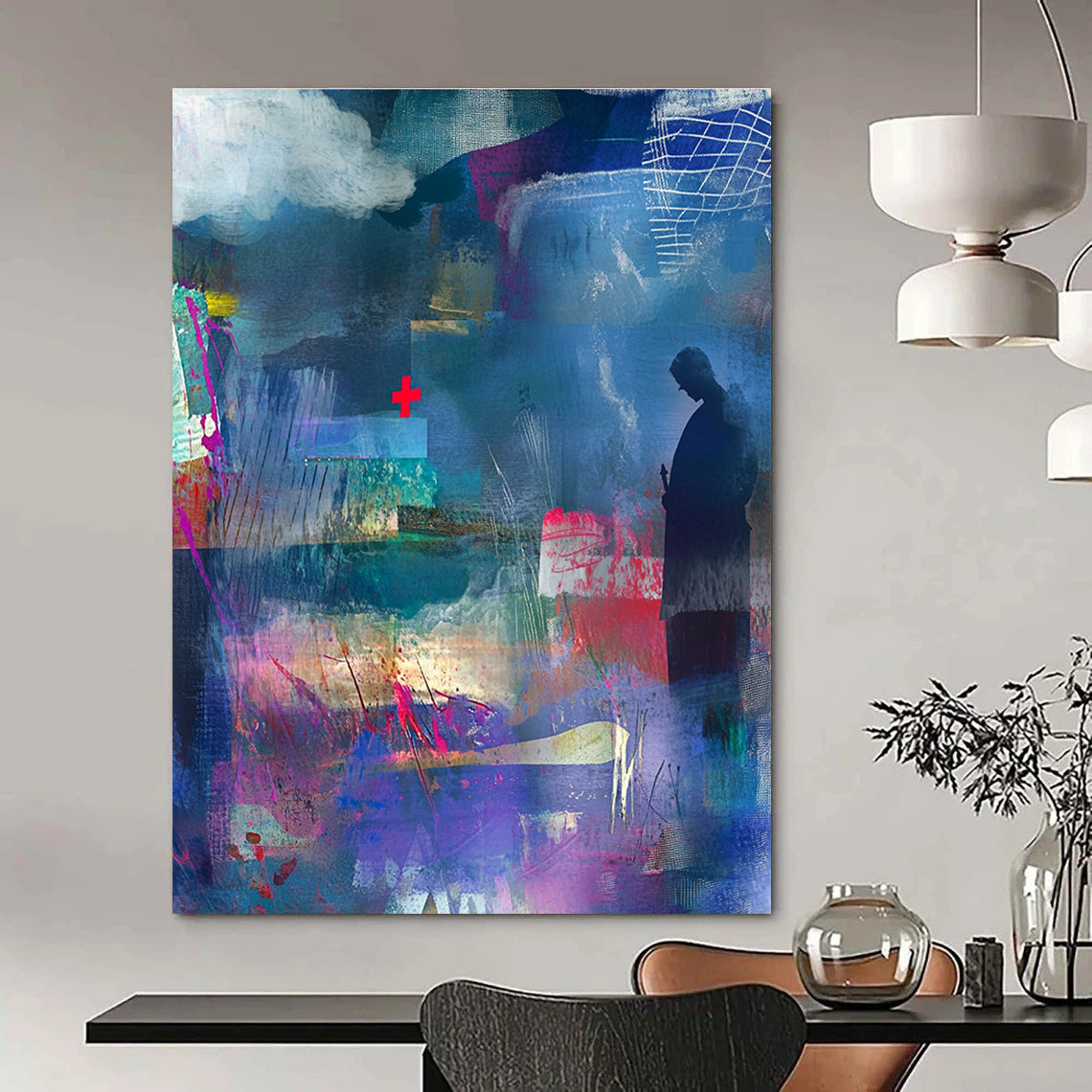 Abstract with Red Cross for Contemporary Art Gallery & Thought - Provoking Library STSC574