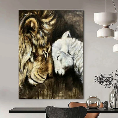 Lion and Lamb Harmony Art for Religious Institution Hall & Peace - Themed Home DLZ2152