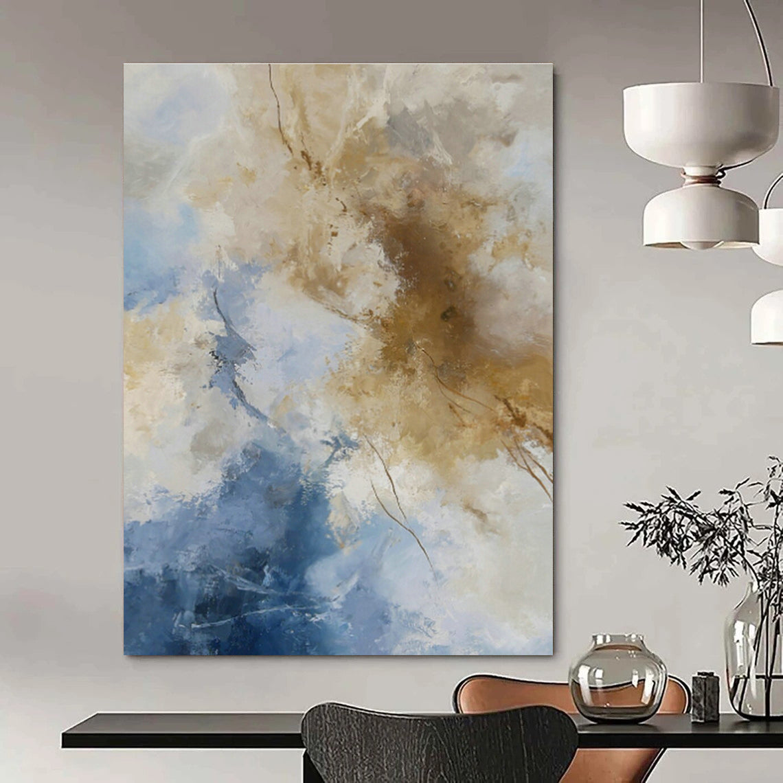 Blue & Brown Abstract Cloud Art for Beach House Living Room & Art Gallery Corridor DLZ1027