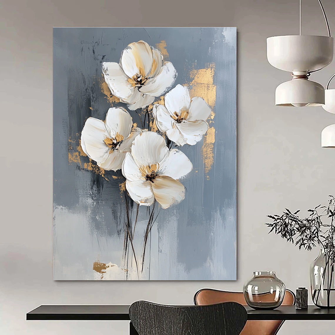 Gray Background White Flowers for Modern Living Room & Sophisticated Office STSC511