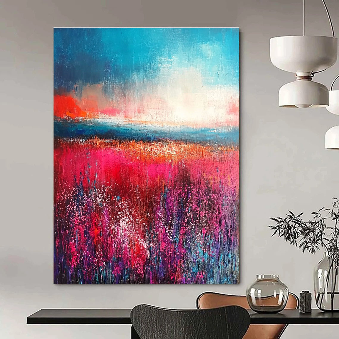 Pink & Purple Floral Field Sunset Art for Wedding Venue & Women’s Boutique STSC117