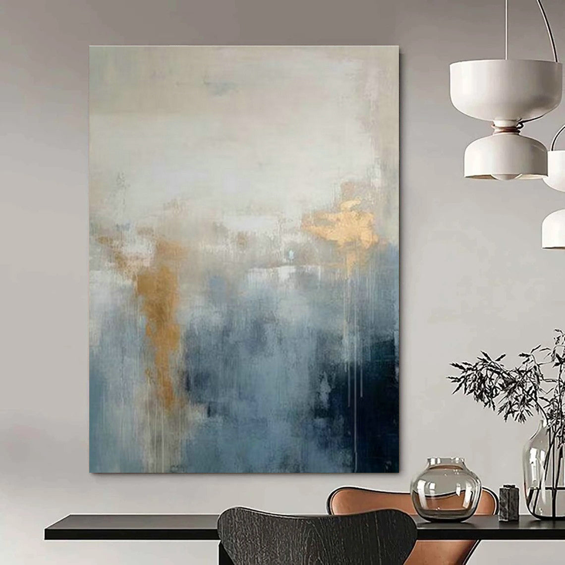 Blue - Gold Misty Abstract Art for Living Room & Bedroom DLZ0384