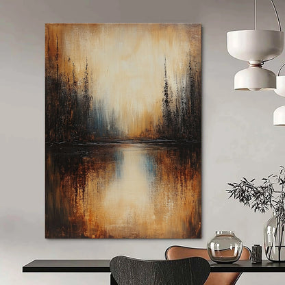 Warm - Toned Abstract Forest Lake for Cozy Cabin Living Room & Nature - Themed Art Gallery STSC168
