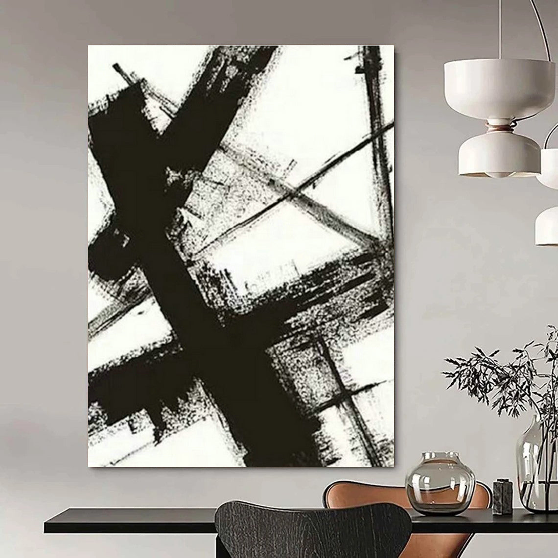 Black & White Abstract Brushstroke Art for Industrial Loft & Art - Themed Library DLZ1035