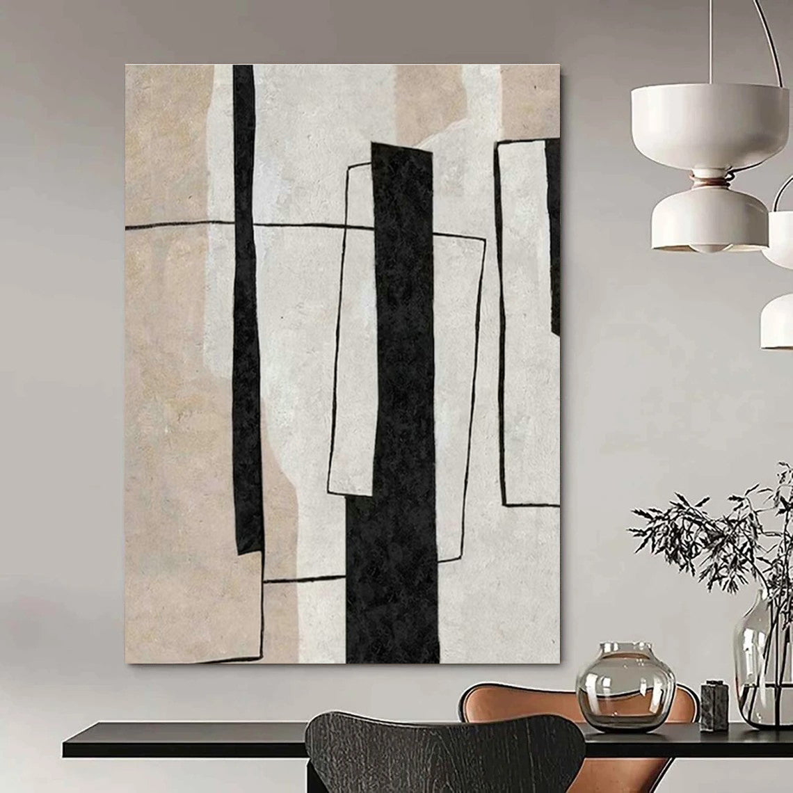 Black - White Geometric Abstract Art for Modern Office & Art Gallery Corridor DLZ2067