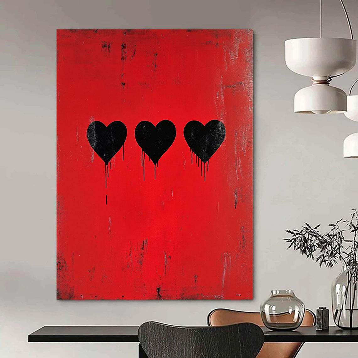 Red and Black Hearts Art for Edgy Café & Contemporary Home Bedroom STSC1442