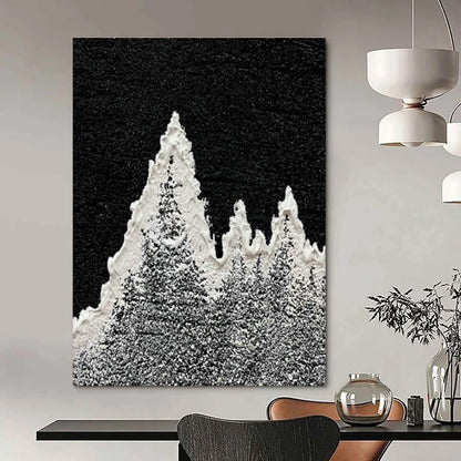 Black - White Snow Mountain Art for Minimalist Ski Lodge Common Areas DLZ0019